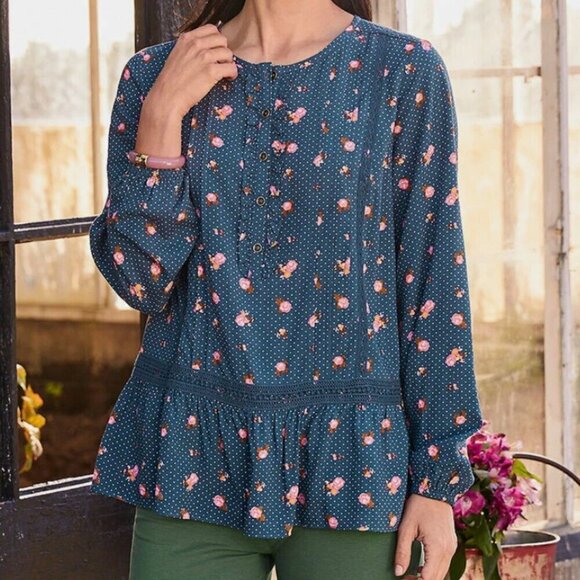 Matilda Jane Tops - Matilda Jane Women's Brilliant Daydream Floral Polka Dot Blouse Size M
